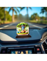 Car Dashboard/Table Top Lord Krishna Wooden Rectangle Photo Stand 3x4 Inches, Compact & Stylish Spiritual Display for Car, Home & Office (Pack of 1) (F22342)
