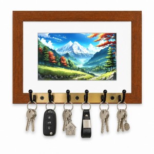 Decorative Wooden Photo Frame Key Hanger With Nature Picture, 12 X 8 Inch Wall Key Holder, 10 X 6 Inch Glossy Photo Frame, 6 Metal Hooks, Home Entrance Decor, Made In India (F38614) Decorative Wooden Photo Frame Key Hanger With Nature Picture, 12 X 8 Inch Wall Key Holder, 10 X 6 Inch Glossy Photo Frame, 6 Metal Hooks, Home Entrance Decor, Made In India (F38614)