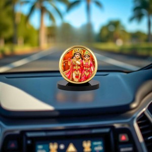 Car Dashboard/Table Top Radhaa Krishna Metal Golden Photo Stand 2x2 Inches, Compact & Stylish Spiritual Display For Car, Home & Office (Pack Of 1) (F24688) Car Dashboard/Table Top Radhaa Krishna Metal Golden Photo Stand 2x2 Inches, Compact & Stylish Spiritual Display For Car, Home & Office (Pack Of 1) (F24688)