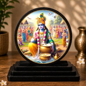 Car Dashboard Wooden Lord Krishna Showpiece | 4 X 4.5 Inch Sublimation Printed Decorative Stand | 4 Mm MDF | Home Decor | Made in India (F33337) Car Dashboard Wooden Lord Krishna Showpiece | 4 X 4.5 Inch Sublimation Printed Decorative Stand | 4 Mm MDF | Home Decor | Made in India (F33337)