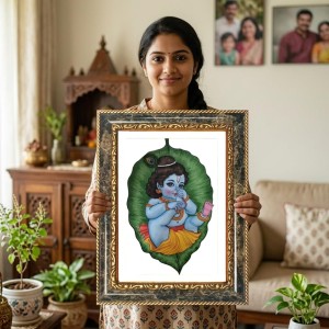 Krishna Decorative Photo Frame With White Mount | Premium Wall & Tabletop Picture Frame | Home, Office & Temple Decoration | 8x12 Inch (Pack Of 1) (F33236)