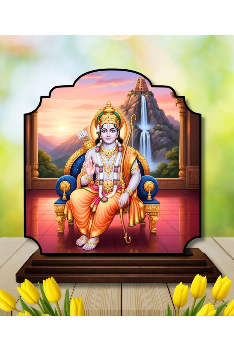 Car Dashboard/Table Top Lord Rama Wooden Rectangle Photo Stand 3x4 Inches, Compact & Stylish Spiritual Display for Car, Home & Office (Pack of 1) (F22251)