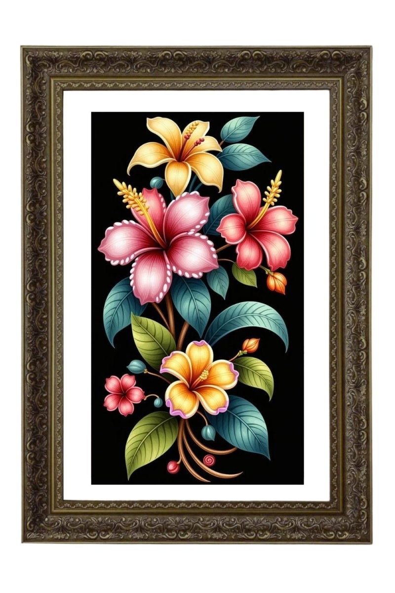 Floral Painting Print Big Photo Frame - 20x28 Inches For Home,Temple & Office Decoration (F11000)
