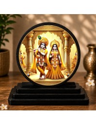 Car Dashboard Wooden Radhaa Krishna Showpiece | 4 X 4.5 Inch Sublimation Printed Decorative Stand | 4 Mm MDF | Home Decor | Made in India (F33537)