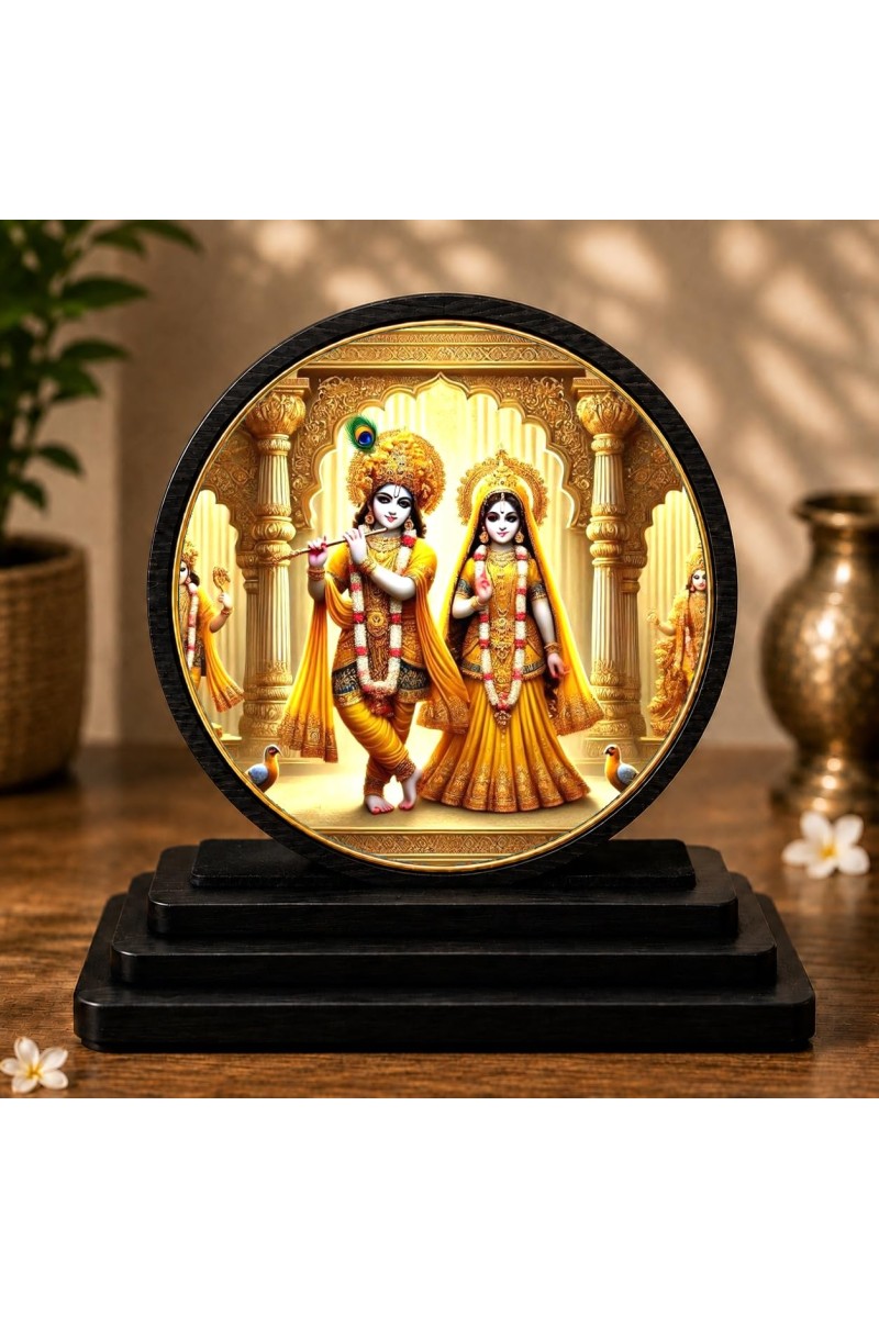 Car Dashboard Wooden Radhaa Krishna Showpiece | 4 X 4.5 Inch Sublimation Printed Decorative Stand | 4 Mm MDF | Home Decor | Made in India (F33537)