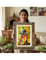 Krishna Decorative Photo Frame With White Mount | Premium Wall & Tabletop Picture Frame | Home, Office & Temple Decoration | 8x12 Inch (Pack Of 1) (F33158)