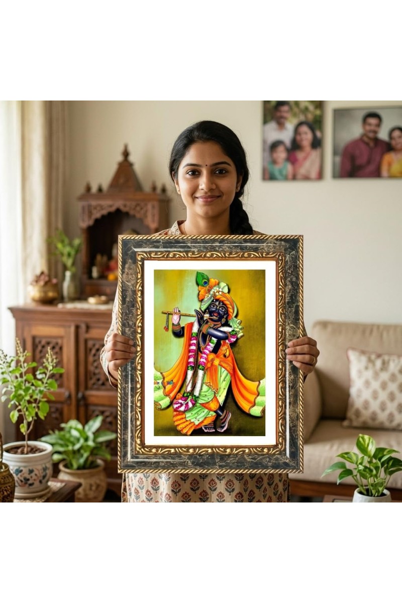 Krishna Decorative Photo Frame With White Mount | Premium Wall & Tabletop Picture Frame | Home, Office & Temple Decoration | 8x12 Inch (Pack Of 1) (F33158)