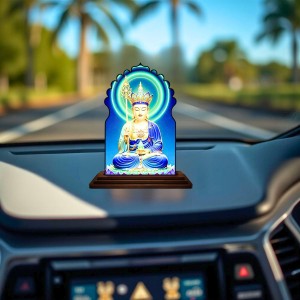 Car Dashboard/Table Top Serene Buddha Wooden Temple Photo Stand 3x4 Inches, Compact & Stylish Spiritual Display for Car, Home & Office (Pack of 1) (F22530)