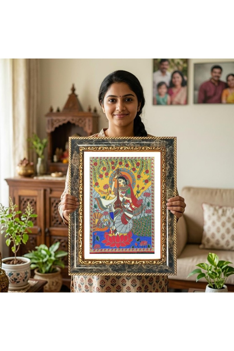 Saraswati Decorative Photo Frame With White Mount | Premium Wall & Tabletop Picture Frame | Home, Office & Temple Decoration | 8x12 Inch (Pack Of 1) (F31565)