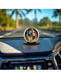 Car Dashboard/Table Top Radhaa And Krishna Metal Golden Photo Stand 2x2 Inches, Compact & Stylish Spiritual Display For Car, Home & Office (Pack Of 1) (F24741)
