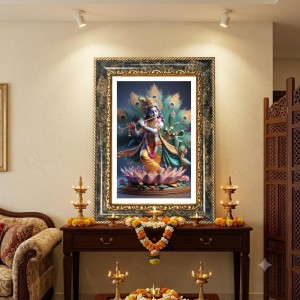 Krishna Decorative Photo Frame With White Mount | Premium Wall & Tabletop Picture Frame | Home, Office & Temple Decoration | 8x12 Inch (Pack Of 1) (F32366)