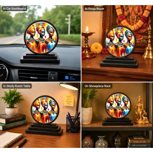 Car Dashboard Wooden Vibrant Artwork Showpiece | 4 X 4.5 Inch Sublimation Printed Decorative Stand | 4 Mm MDF | Home Decor | Made in India (F33631)