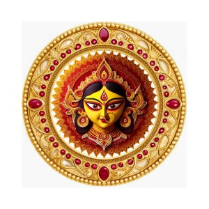 Goddess Durga Fridge Magnet Wooden | Glossy Sublimation Print | 4x4 Inch | Strong Magnet Back | Decorative Magnet for Fridge, Almirah & Temple Decor (F23713)