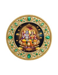 Lord Vishnu and Goddess Lakshmi Fridge Magnet Wooden | Glossy Sublimation Print | 4x4 Inch | Strong Magnet Back | Decorative Magnet for Fridge, Almirah & Temple Decor (F23786)