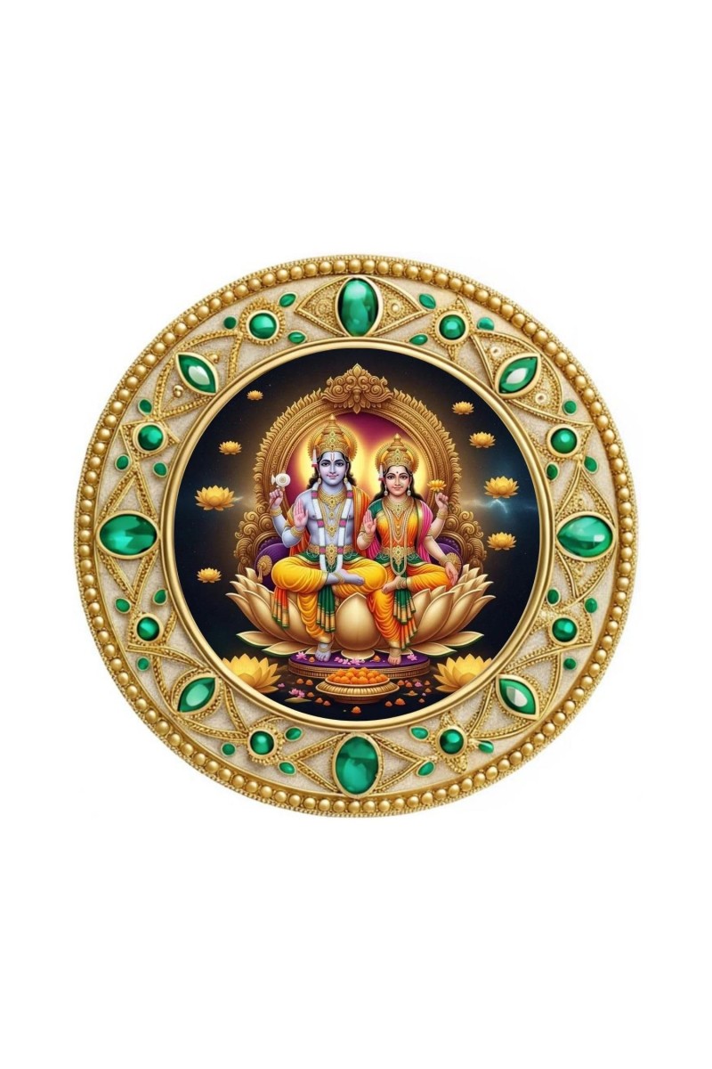 Lord Vishnu and Goddess Lakshmi Fridge Magnet Wooden | Glossy Sublimation Print | 4x4 Inch | Strong Magnet Back | Decorative Magnet for Fridge, Almirah & Temple Decor (F23786)