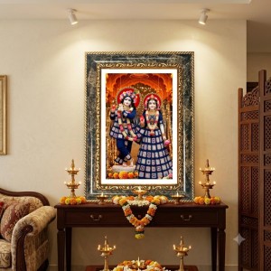 Radhaa Krishna Decorative Photo Frame With White Mount | Premium Wall & Tabletop Picture Frame | Home, Office & Temple Decoration | 10x14 Inch (Pack Of 1) (F31457)