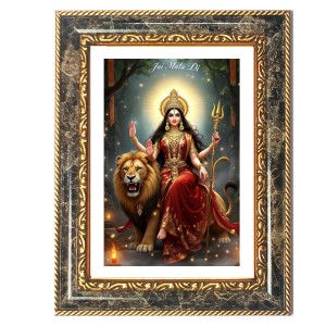 Goddess Durga Decorative Photo Frame With White Mount | Premium Wall & Tabletop Picture Frame | Home, Office & Temple Decoration | 10x14 Inch (Pack Of 1) (F31153)