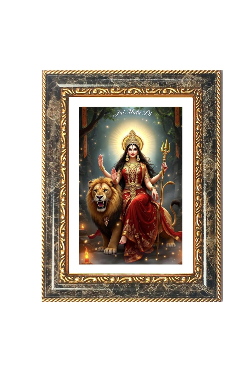 Goddess Durga Decorative Photo Frame With White Mount | Premium Wall & Tabletop Picture Frame | Home, Office & Temple Decoration | 10x14 Inch (Pack Of 1) (F31153)