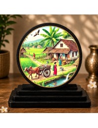 Car Dashboard Wooden Village Scenery Showpiece | 4 X 4.5 Inch Sublimation Printed Decorative Stand | 4 Mm MDF | Home Decor | Made in India (F33273)