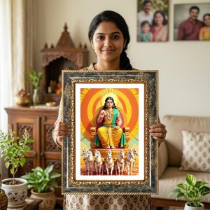 Ram And Sita Decorative Photo Frame With White Mount | Premium Wall & Tabletop Picture Frame | Home, Office & Temple Decoration | 12x16 Inch (Pack Of 1) (F32637)