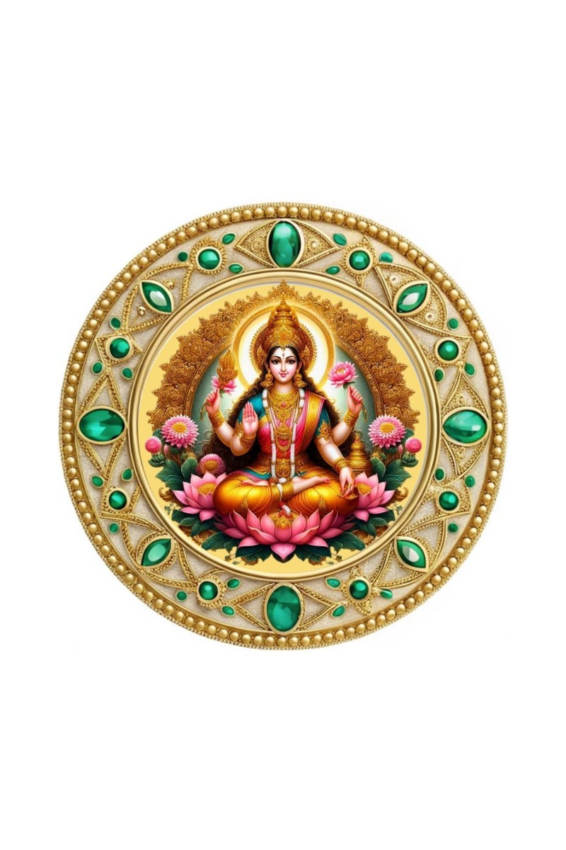 Goddess Lakshmi Fridge Magnet Wooden | Glossy Sublimation Print | 4x4 Inch | Strong Magnet Back | Decorative Magnet for Fridge, Almirah & Temple Decor (F23715)