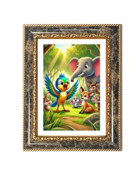 Vibrant Jungle Animal Scene. Decorative Photo Frame With White Mount | Premium Wall & Tabletop Picture Frame | Home, Office & Temple Decoration | 10x14 Inch (Pack Of 1) (F32686)