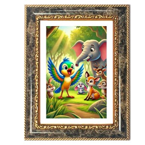 Vibrant Jungle Animal Scene. Decorative Photo Frame With White Mount | Premium Wall & Tabletop Picture Frame | Home, Office & Temple Decoration | 10x14 Inch (Pack Of 1) (F32686)