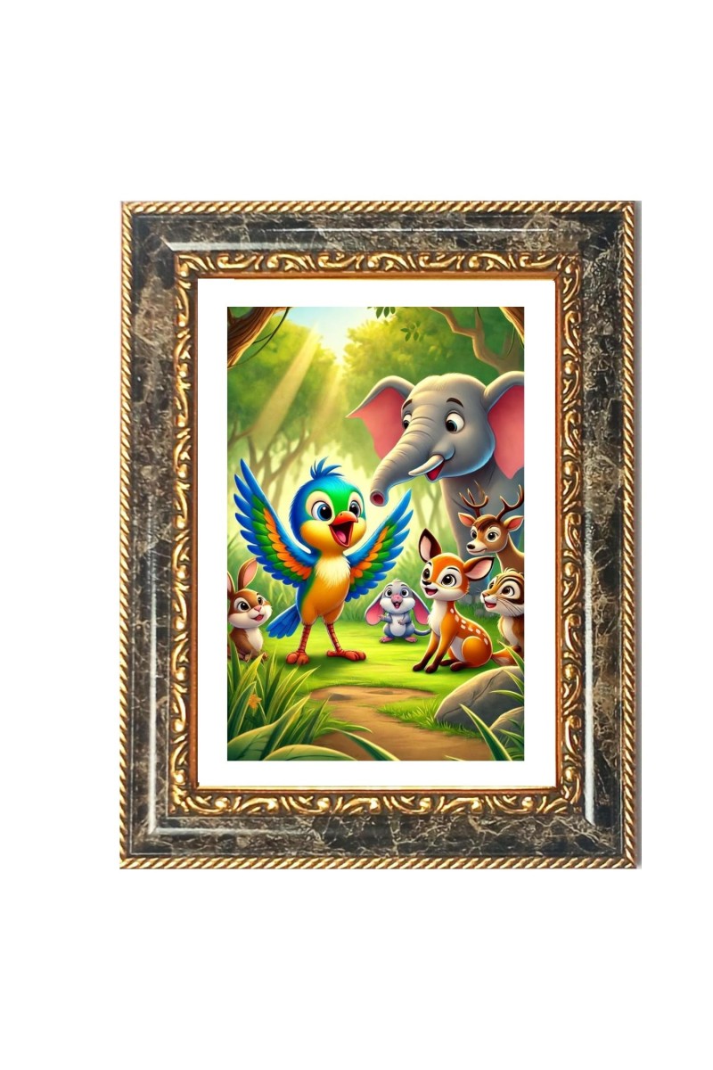 Vibrant Jungle Animal Scene. Decorative Photo Frame With White Mount | Premium Wall & Tabletop Picture Frame | Home, Office & Temple Decoration | 10x14 Inch (Pack Of 1) (F32686)