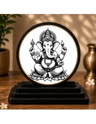 Car Dashboard Wooden Lord Ganeshaa Showpiece | 4 X 4.5 Inch Sublimation Printed Decorative Stand | 4 Mm MDF | Home Decor | Made in India (F33574)