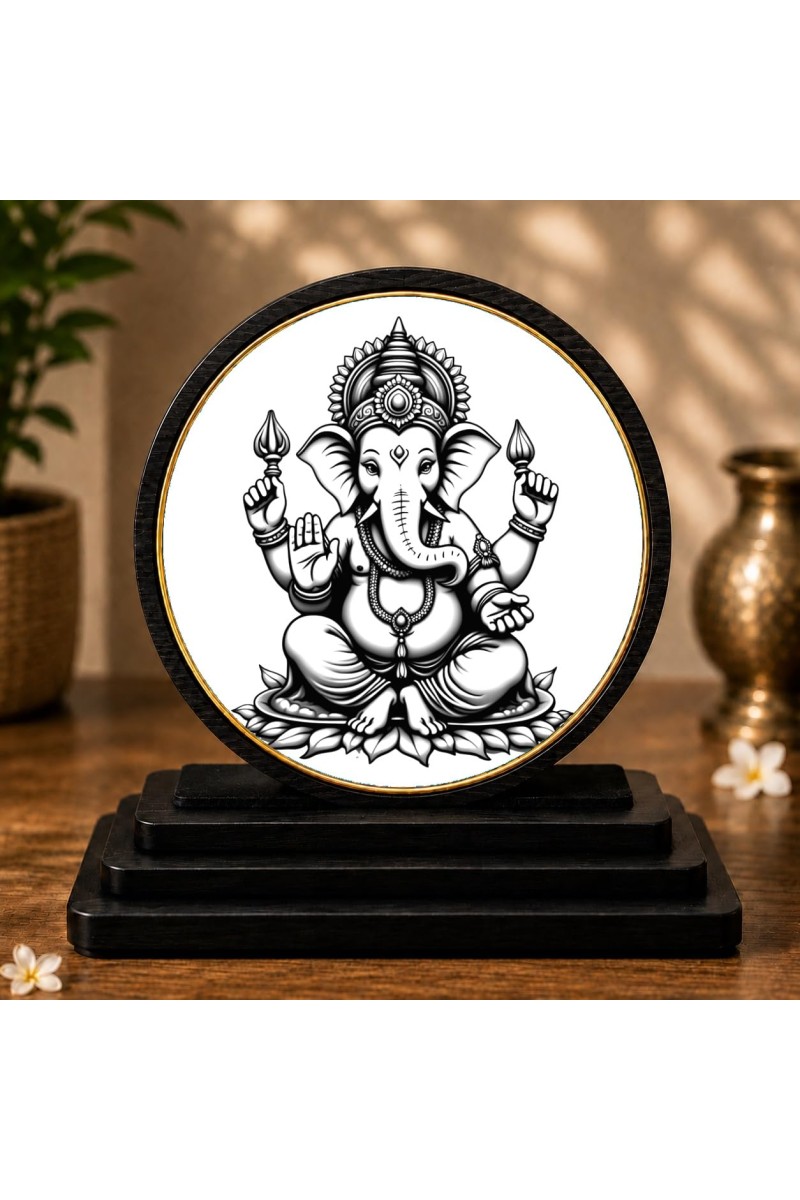 Car Dashboard Wooden Lord Ganeshaa Showpiece | 4 X 4.5 Inch Sublimation Printed Decorative Stand | 4 Mm MDF | Home Decor | Made in India (F33574)