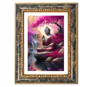 Gautam Buddha Decorative Photo Frame With White Mount | Premium Wall & Tabletop Picture Frame | Home, Office & Temple Decoration | 8x12 Inch (Pack Of 1) (F31395)