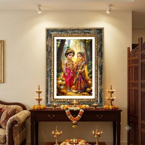 Radhaa Krishna Decorative Photo Frame With White Mount | Premium Wall & Tabletop Picture Frame | Home, Office & Temple Decoration | 10x14 Inch (Pack Of 1) (F31375)