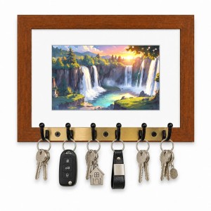 Decorative Wooden Photo Frame Key Hanger With Nature Picture, 12 X 8 Inch Wall Key Holder, 10 X 6 Inch Glossy Photo Frame, 6 Metal Hooks, Home Entrance Decor, Made In India (F38698) Decorative Wooden Photo Frame Key Hanger With Nature Picture, 12 X 8 Inch Wall Key Holder, 10 X 6 Inch Glossy Photo Frame, 6 Metal Hooks, Home Entrance Decor, Made In India (F38698)