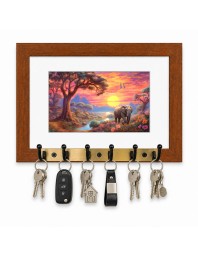 Decorative Wooden Photo Frame Key Hanger With Nature Picture, 12 X 8 Inch Wall Key Holder, 10 X 6 Inch Glossy Photo Frame, 6 Metal Hooks, Home Entrance Decor, Made In India (F38898)