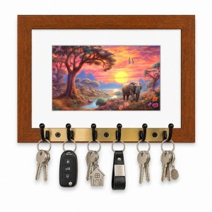 Decorative Wooden Photo Frame Key Hanger With Nature Picture, 12 X 8 Inch Wall Key Holder, 10 X 6 Inch Glossy Photo Frame, 6 Metal Hooks, Home Entrance Decor, Made In India (F38898)