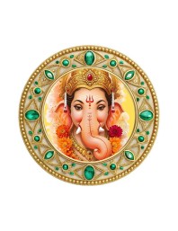 Lord Ganeshaa Fridge Magnet Wooden | Glossy Sublimation Print | 4x4 Inch | Strong Magnet Back | Decorative Magnet for Fridge, Almirah & Temple Decor (F23775)