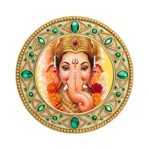 Lord Ganeshaa Fridge Magnet Wooden | Glossy Sublimation Print | 4x4 Inch | Strong Magnet Back | Decorative Magnet for Fridge, Almirah & Temple Decor (F23775)