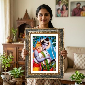 Ganeshaa And Krishna Decorative Photo Frame With White Mount | Premium Wall & Tabletop Picture Frame | Home, Office & Temple Decoration | 8x12 Inch (Pack Of 1) (F33119)