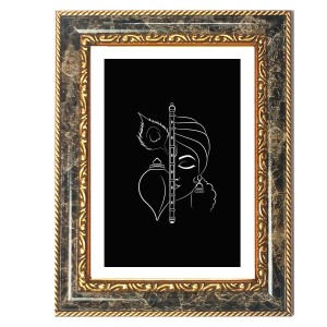 Krishna Line Art Decorative Photo Frame With White Mount | Premium Wall & Tabletop Picture Frame | Home, Office & Temple Decoration | 10x14 Inch (Pack Of 1) (F31082)