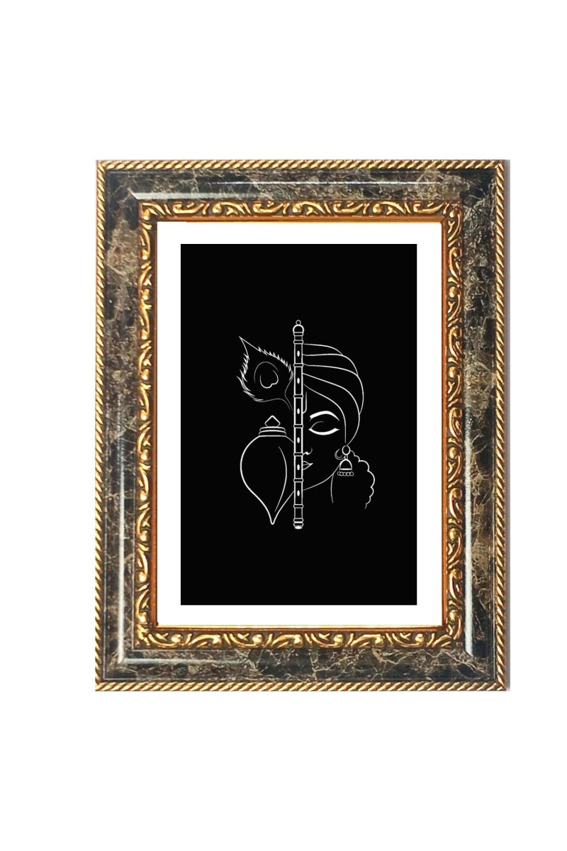 Krishna Line Art Decorative Photo Frame With White Mount | Premium Wall & Tabletop Picture Frame | Home, Office & Temple Decoration | 10x14 Inch (Pack Of 1) (F31082)