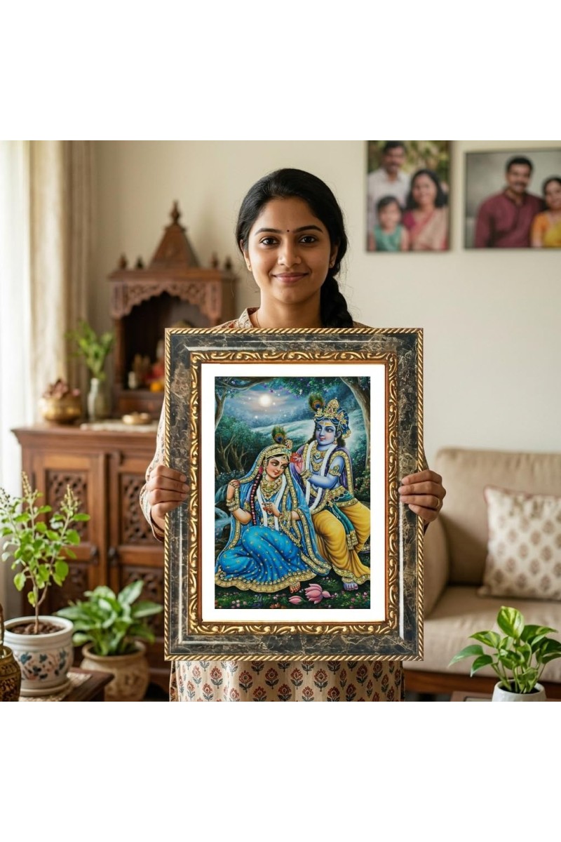Radhaa Krishna Decorative Photo Frame With White Mount | Premium Wall & Tabletop Picture Frame | Home, Office & Temple Decoration | 8x12 Inch (Pack Of 1) (F31451)
