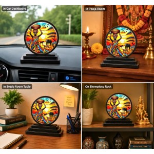 Car Dashboard Wooden African Tribal Art Showpiece | 4 X 4.5 Inch Sublimation Printed Decorative Stand | 4 Mm MDF | Home Decor | Made in India (F33383)