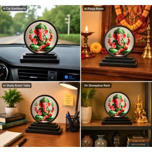 Car Dashboard Wooden Lord Ganeshaa Showpiece | 4 X 4.5 Inch Sublimation Printed Decorative Stand | 4 Mm MDF | Home Decor | Made in India (F33554)