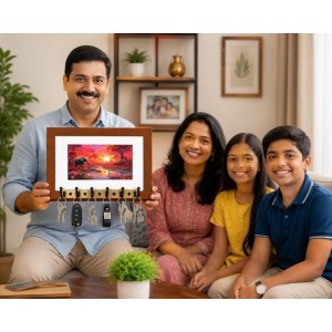 Decorative Wooden Photo Frame Key Hanger With Nature Picture, 12 X 8 Inch Wall Key Holder, 10 X 6 Inch Glossy Photo Frame, 6 Metal Hooks, Home Entrance Decor, Made In India (F38634) Decorative Wooden Photo Frame Key Hanger With Nature Picture, 12 X 8 Inch Wall Key Holder, 10 X 6 Inch Glossy Photo Frame, 6 Metal Hooks, Home Entrance Decor, Made In India (F38634)