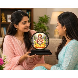 Car Dashboard Wooden Lord Ganeshaa Showpiece | 4 X 4.5 Inch Sublimation Printed Decorative Stand | 4 Mm MDF | Home Decor | Made in India (F33724)