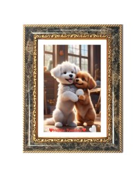 Two Puppies Decorative Photo Frame With White Mount | Premium Wall & Tabletop Picture Frame | Home, Office & Temple Decoration | 8x12 Inch (Pack Of 1) (F32592)