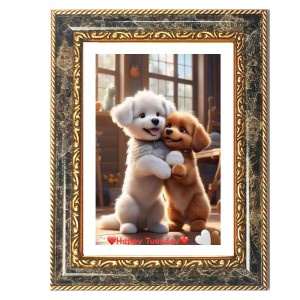 Two Puppies Decorative Photo Frame With White Mount | Premium Wall & Tabletop Picture Frame | Home, Office & Temple Decoration | 8x12 Inch (Pack Of 1) (F32592)