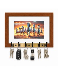 Decorative Wooden Photo Frame Key Hanger With Nature Picture, 12 X 8 Inch Wall Key Holder, 10 X 6 Inch Glossy Photo Frame, 6 Metal Hooks, Home Entrance Decor, Made In India (F38834)
