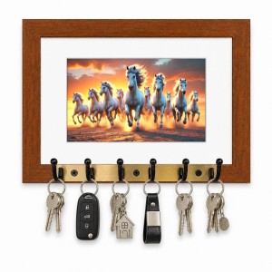 Decorative Wooden Photo Frame Key Hanger With Nature Picture, 12 X 8 Inch Wall Key Holder, 10 X 6 Inch Glossy Photo Frame, 6 Metal Hooks, Home Entrance Decor, Made In India (F38834)