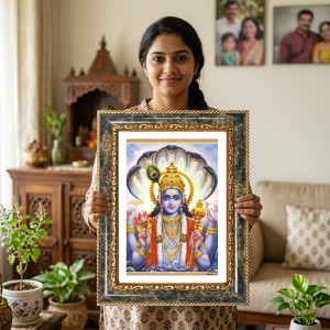 Krishna Decorative Photo Frame With White Mount | Premium Wall & Tabletop Picture Frame | Home, Office & Temple Decoration | 12x16 Inch (Pack Of 1) (F32366)